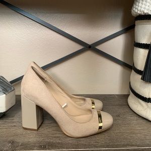 Calvin Klein faux suede & leather chunky heel